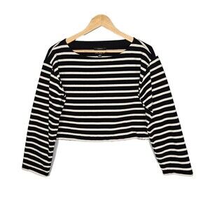 J. CREW Cropped Boatneck Striped T-Shirt Mariner Cotton Medium Nautical Preppy